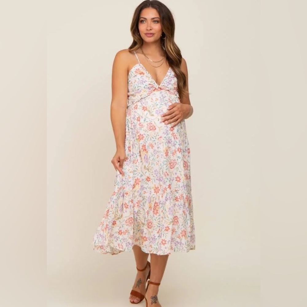 Pinkblush White Floral Maternity Midi Dress